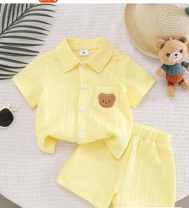 Bear Embroidered Kids Shirt & Shorts Set — 2