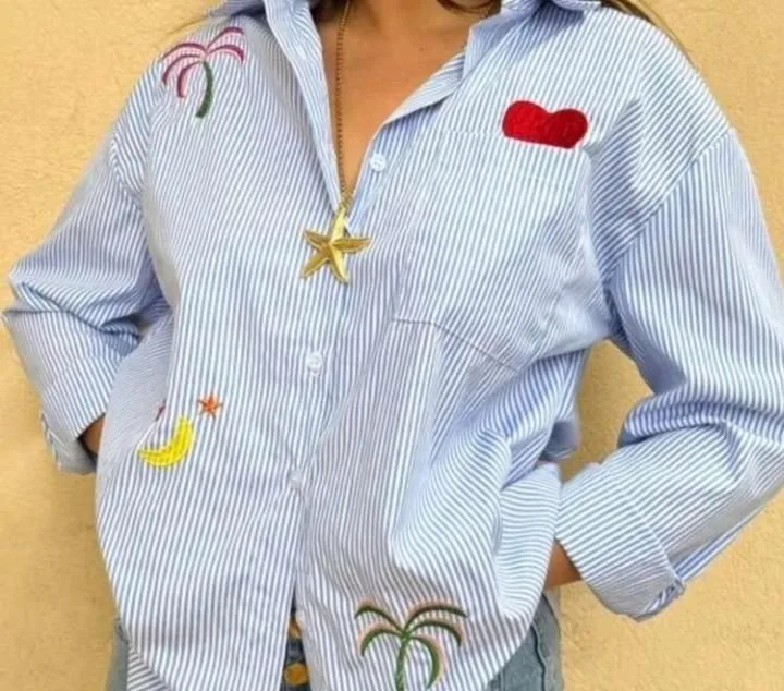 Embroidered Blue Striped Shirt — 2