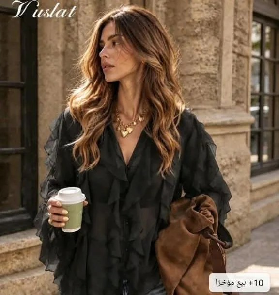 Black Ruffle Chiffon Blouse — 2